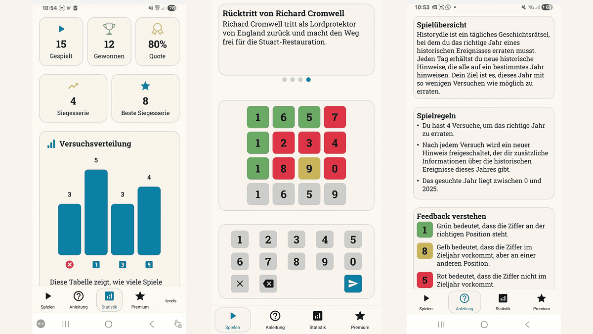 Historydle App Screenshots